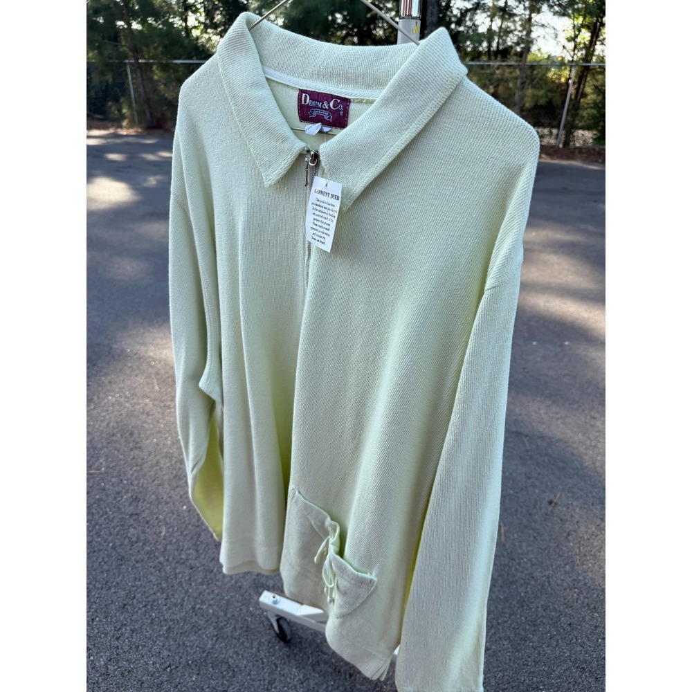 NWT Denim & Co Women's 2X Mint Green Garment Dyed Full Zip Jacket Textured